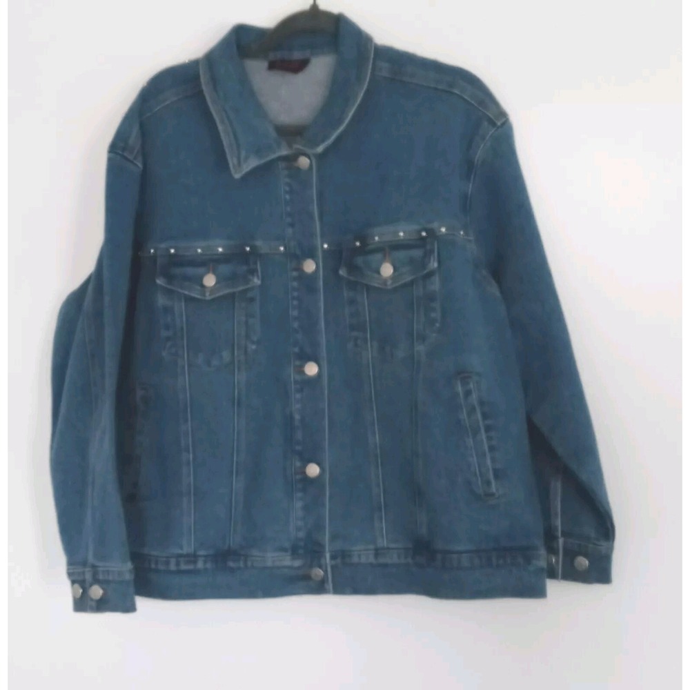 Denim & Co Studded Jean Jacket Pockets Trucker Women's Size XL* VTG Pre-owned‎